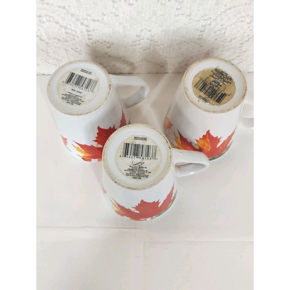 Greenbrier International Ceramic Fall Leaf Coffee Mugs White 3pc 10 fl oz - Picture 7 of 12